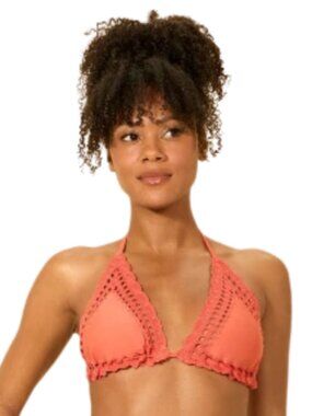 Shade & Shore Triangle Bikini Top Large 12-14 Orange Crochet Edge NWT